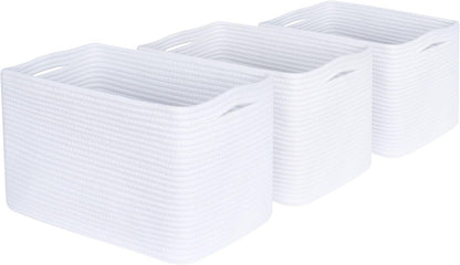MINTWOOD Design 3-Pack Decorative Woven Storage Baskets for Shelves, Cube Bin Box for Organizing Books, Shoes, Dog Toys, Pantry Closet and Living Room Organizer, Oatmeal Brown