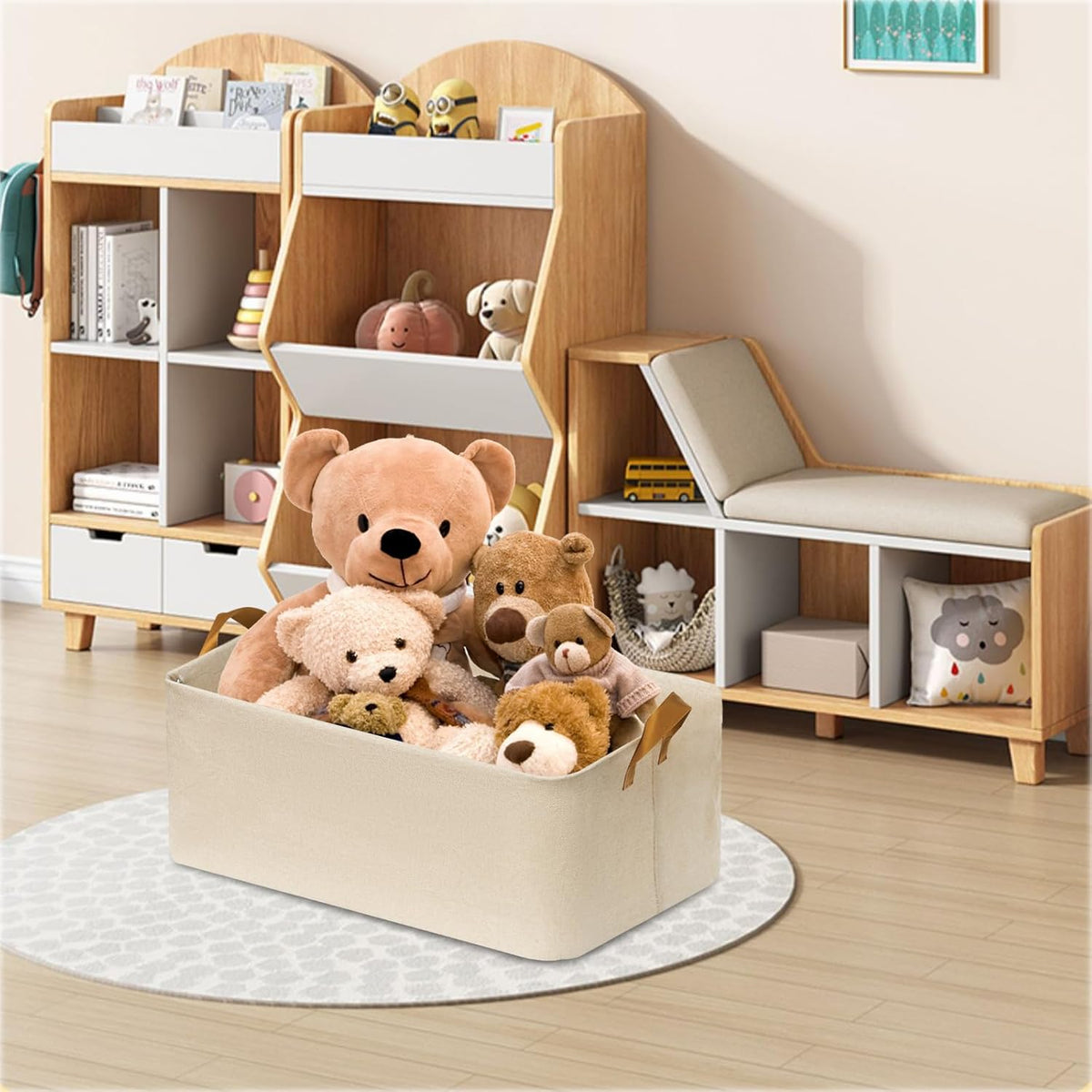 SNWDN Closet Cloth Storage Bins for Shelves, Medium Storage Baskets for Shelves, Fabric Bins for Closet organization with Handles（ Gray 15''L x 10''W x 8''H）