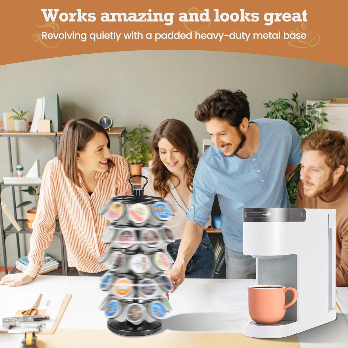BLACKSMITH FAMILY 36 K Cup Pod Carousel Easy Assembly Design K Cup Holders,K Cup Holder, K Cups Holder,K Cup Carousel, 4-Tier Coffee Pods Holder Storage Organizer Stand,Glossy Black