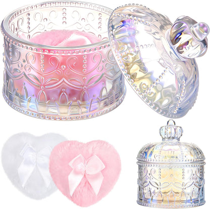 Tioncy 3 Pcs Large Body Powder Puff and Container Valentine's Day gift Powder Container with Puff Crystal Case Soft Washable Reusable Velour Face Body Glitter Wet Dry Makeup (Classic,Clear)