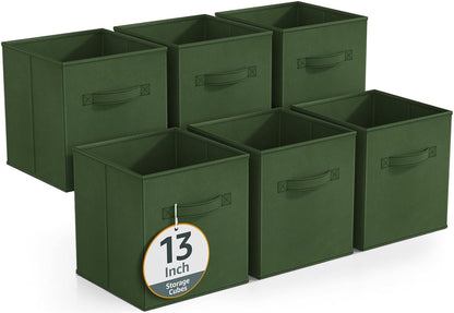 Sorbus Foldable Storage Cubes - 6 Fabric Baskets for Organizing Pantry, Closet, Shelf, Nursery, Playroom, Toy Box, Cubby -11 Inch Dual Handle Collapsible Closet Organizers and Storage Bins (Navy Blue)