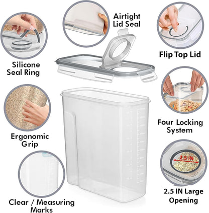 Shazo 2 Pack (6.3L / 213OZ) EXTRA Large Airtight Food Storage Cereal Containers for Bulk Food Storage BPA-Free Plastic Container, Pantry Organization and Canister for Rice, Pasta, Sugar & Flour