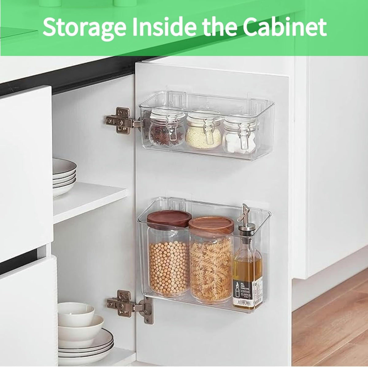 vacane Plastic Adhesive Mount Over Cabinet Door Organizer, Wall Organization Container Makeup Organizer Hanging Basket Bins for Kitchen, Pantry, Craft Room, Office, Space Saving Holder