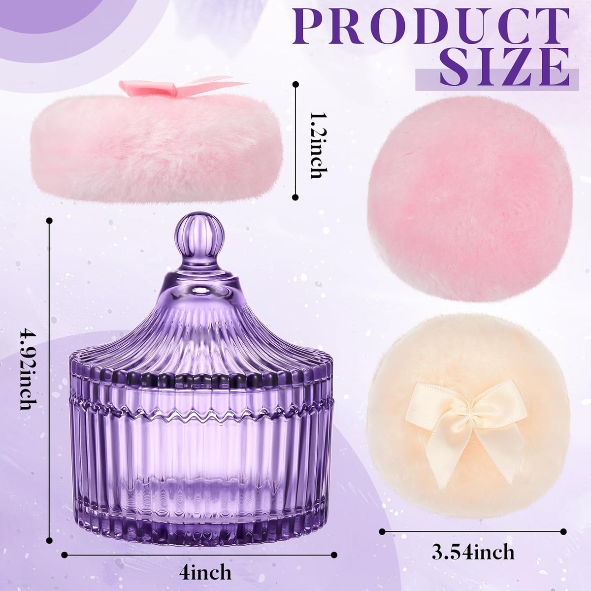 Tioncy 3 Pcs Large Body Powder Puff and Container Valentine's Day gift Powder Container with Puff Crystal Case Soft Washable Reusable Velour Face Body Glitter Wet Dry Makeup (Classic,Clear)