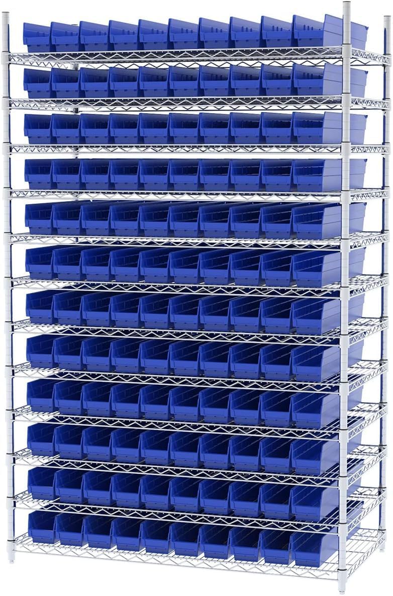 Akro-Mils 30124 Plastic Shelf Bins, Heavy Duty Storage Bins for Garage, Closet, and Drawer Organization, 24-Inch x 4-Inch x 4-Inch, Clear, 12-Pack