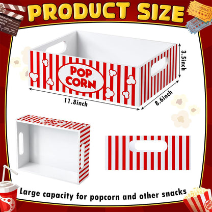 Movie Night Supplies Snack Trays with Handles Reusable Wooden Movie Gift Basket for Theater Popcorn Bucket Bowl Box Container Family Room Decor(Classic Style)
