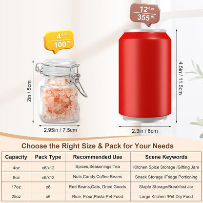 17oz Airtight Glass Jars, 6 Pack Clamp Lid Canisters, Small Food Storage Containers for Spices, Nuts, Snacks, Canning Jar for Jams & Pickling, Pantry Organization