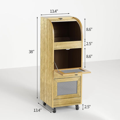 Movable Potato and Onion Storage Box with Wheels,Wooden Vegetable Storage Box,Food Storage Room with Grocery Area,Sliding Design,Modern Farmhouse Style，Suitable for Kitchen (potato bin-Walnut-02)