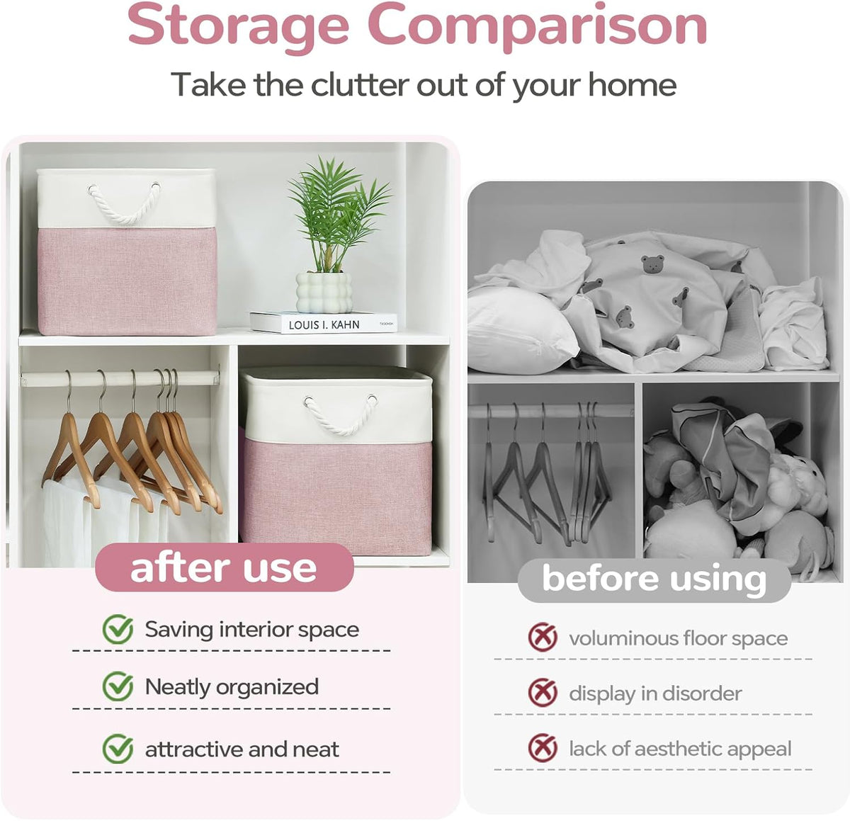 Large Storage Baskets- 15.7x11.8x8.26 inch Storage Bins for Shelves and Closet Organizing, Foldable Fabric Bin for Home Organization Clothes and Laundry (3-Pack, White&Khaki)
