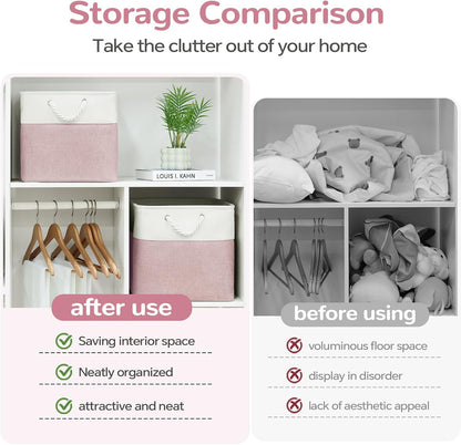Large Storage Baskets- 15.7x11.8x8.26 inch Storage Bins for Shelves and Closet Organizing, Foldable Fabric Bin for Home Organization Clothes and Laundry (3-Pack, White&Khaki)