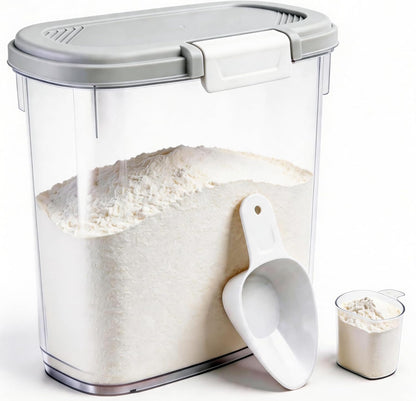 Large Rice Storage Container 15-20 Lbs, Tall Flour Container with Scoop + Cup - Slim Dry Food Storage Bin for Cereal, Sugar, Beans, Pet Dog Cat Food Container - Kitchen and Pantry Storage Organization