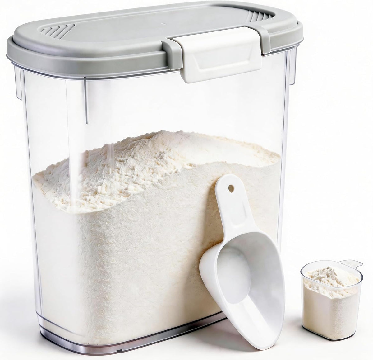 Large Rice Storage Container 15-20 Lbs, Tall Flour Container with Scoop + Cup - Slim Dry Food Storage Bin for Cereal, Sugar, Beans, Pet Dog Cat Food Container - Kitchen and Pantry Storage Organization