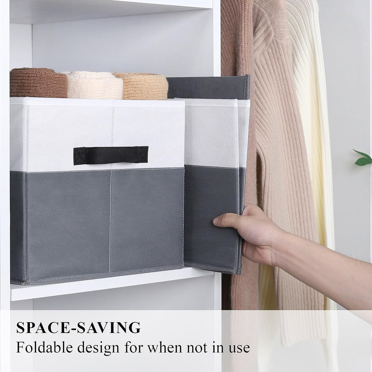 WUIKE Closet Organizers and Storage, Trapezoid Storage Bins, Fabric Closet Bins with Handles, Foldable Storage Baskets for Clothes, Purse, Blanket, Herringbone Gray, Extra Large