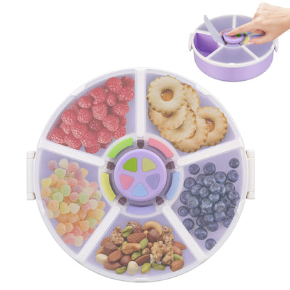 Pawtong Snack Rotator Container Reusable Snack Box with 5 Compartment Dispenser and Lid, Color Matching Opening Lid, BPA and PVC Free, for Home, School, Travel (Purple)