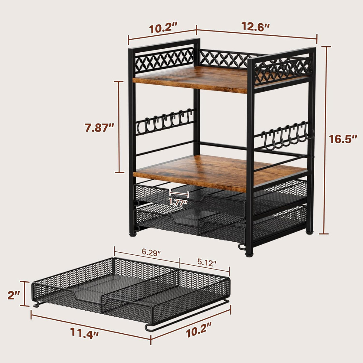 Plaviya Coffee Bar Station Organizer, 4 Tier K Cup Organizer Mug Holder with 12 Hooks, Coffee Pod Holder, Multifunctional Countertop Organizer for Kitchen