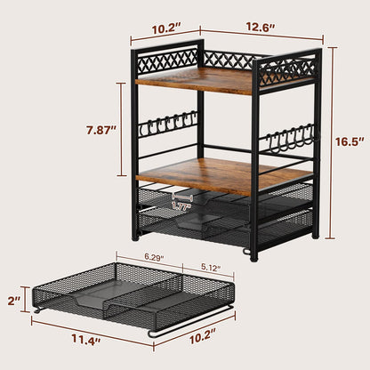 Plaviya Coffee Bar Station Organizer, 4 Tier K Cup Organizer Mug Holder with 12 Hooks, Coffee Pod Holder, Multifunctional Countertop Organizer for Kitchen
