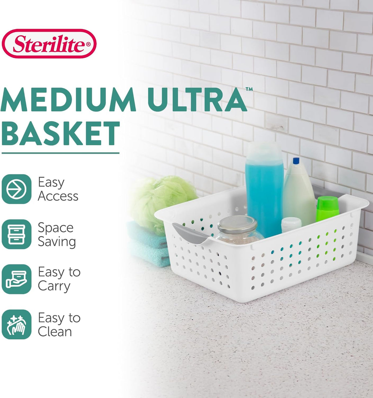 Sterilite 6-Pack Deep Ultra Basket, Open Top Plastic Storage Organizer, White - Classic Baskets for Organizing Countertops, Pantry Shelves, Kitchen Cabinets, Laundry Rooms or Home Offices