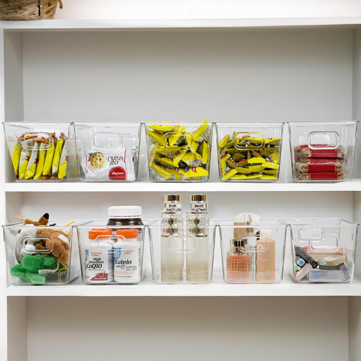 ZEXALOR 10 PACK Clear Storage Bins Clear Storage Containers for Kitchen Pantry Organization, Organizing Bins with Built in Handles, Cabinet Organizers