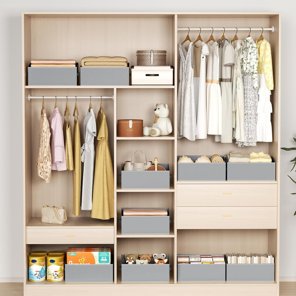 DIMJ Closet Storage Bins - Fabric Storage Baskets for Shelves, Collapsible Closet Organizers and Storage with Handles, Trapezoid Shelf Organization Storage Cubes for Purse, Toys, Books, Towel, Socks