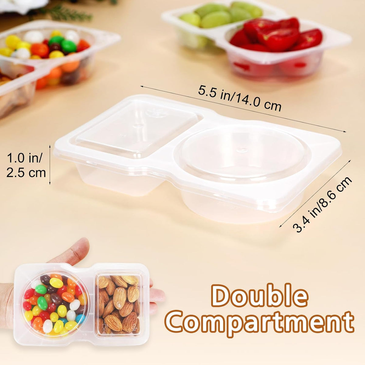 Reusable Snack Containers With Lids, Double Compartment Snack Pack Containers, Portion Control, Meal Prep, Ideal For On-The-Go Mini Sauce Boxes & Lunchable Snack Packs For Kids
