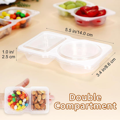 Reusable Snack Containers With Lids, Double Compartment Snack Pack Containers, Portion Control, Meal Prep, Ideal For On-The-Go Mini Sauce Boxes & Lunchable Snack Packs For Kids