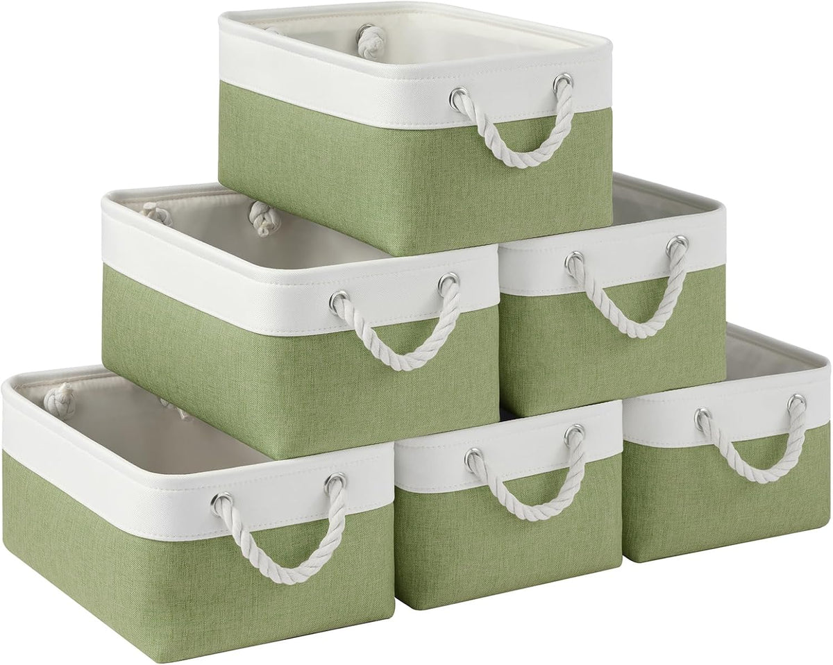 Large Storage Baskets- 15.7x11.8x8.26 inch Storage Bins for Shelves and Closet Organizing, Foldable Fabric Bin for Home Organization Clothes and Laundry (3-Pack, White&Khaki)