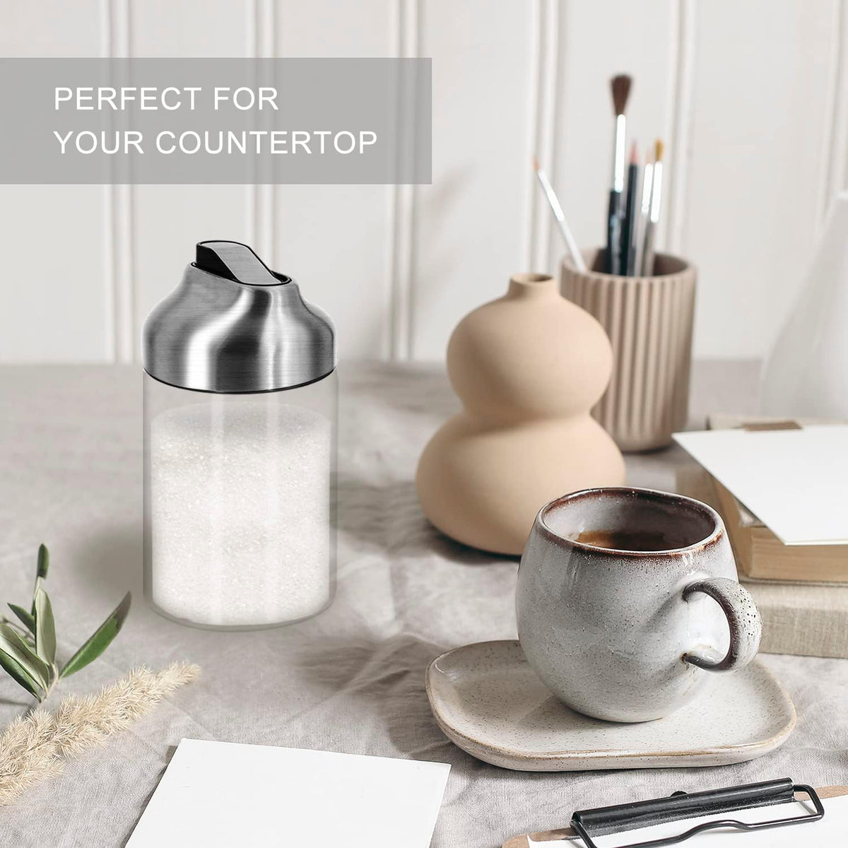 Aelga Glass Sugar Dispenser with Pour Spout, Weighted Pourer, Coffee Bar Accessories for Coffee, Tea and Baking