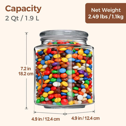 ComSaf 64 oz Glass Flour and Sugar Storage Containers Set of 2, Wide Mouth 1/2 Gallon Square Airtight Pantry Jars with Lids, Space-Saving Minimalist Kitchen Organization