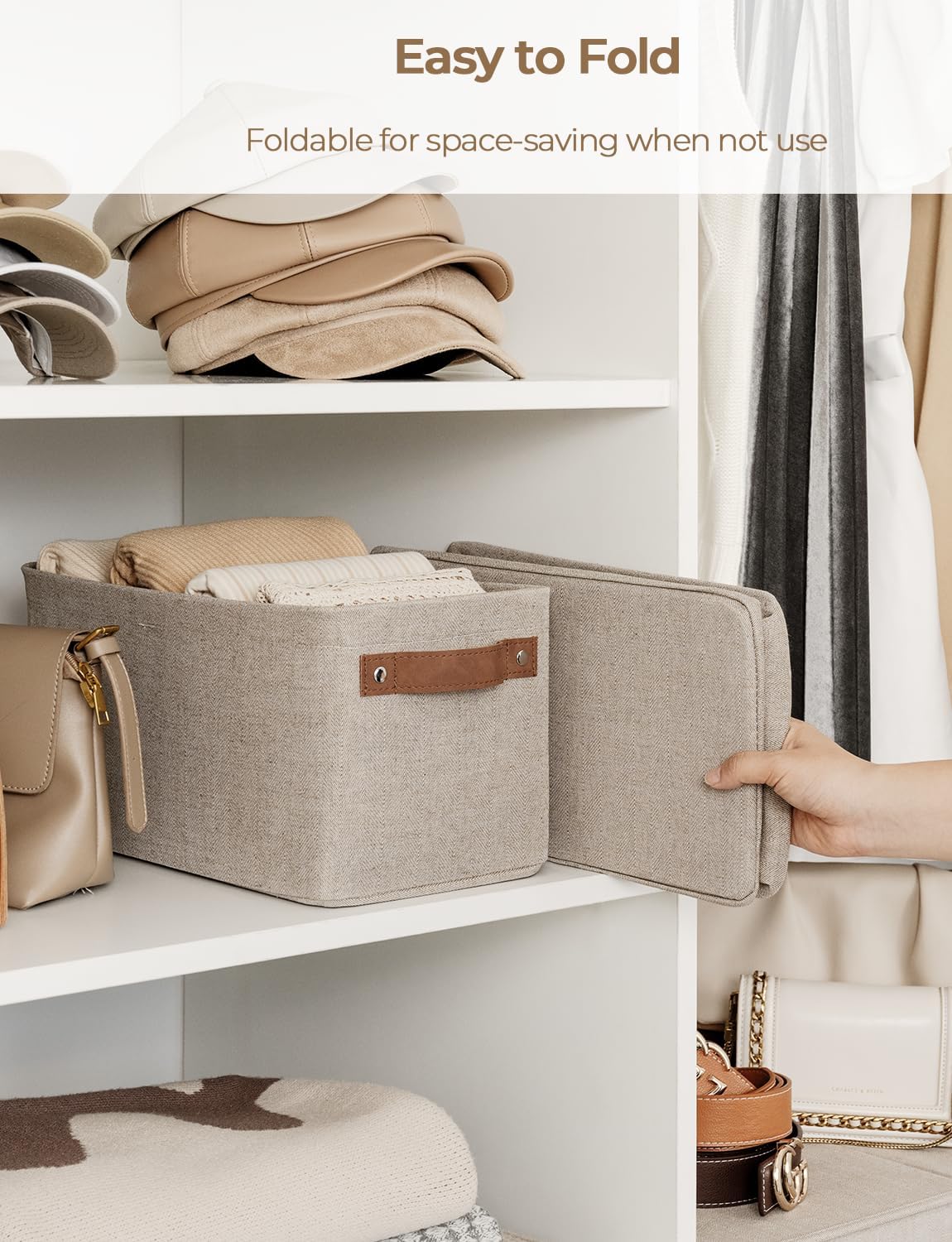 StorageWorks Narrow Storage Bins, Small Basket for Closet and Shelves, Fabric Organizer with Handles, Toilet Paper Storage, Black, 2-Pack