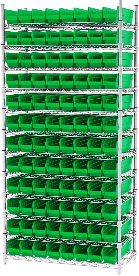 Akro-Mils 30128 Plastic Shelf Bins, Heavy Duty Storage Bins for Garage, Closet, and Drawer Organization, 18-Inch x 4-Inch x 4-Inch, Clear, 12-Pack