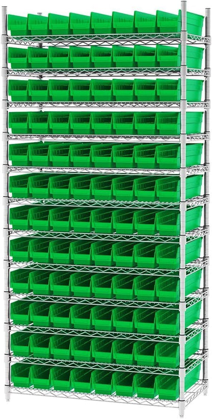 Akro-Mils 30128 Plastic Shelf Bins, Heavy Duty Storage Bins for Garage, Closet, and Drawer Organization, 18-Inch x 4-Inch x 4-Inch, Clear, 12-Pack