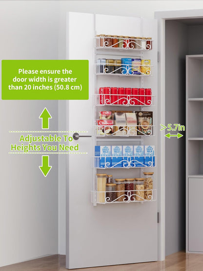 6-Tier Over the Door Pantry Organizer, Pantry Organization And Storage, Hanging Storage Organizer Spice Rack Metal Shelving for Home & Kitchen, Office Laundry Room Bathroom Black