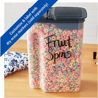 Clear Plastic Cereal Dispenser with Airtight Lid, 32 Cup Dry Food Storage Container, 9.75 x 5.38 x 13.5 Inch, Gray