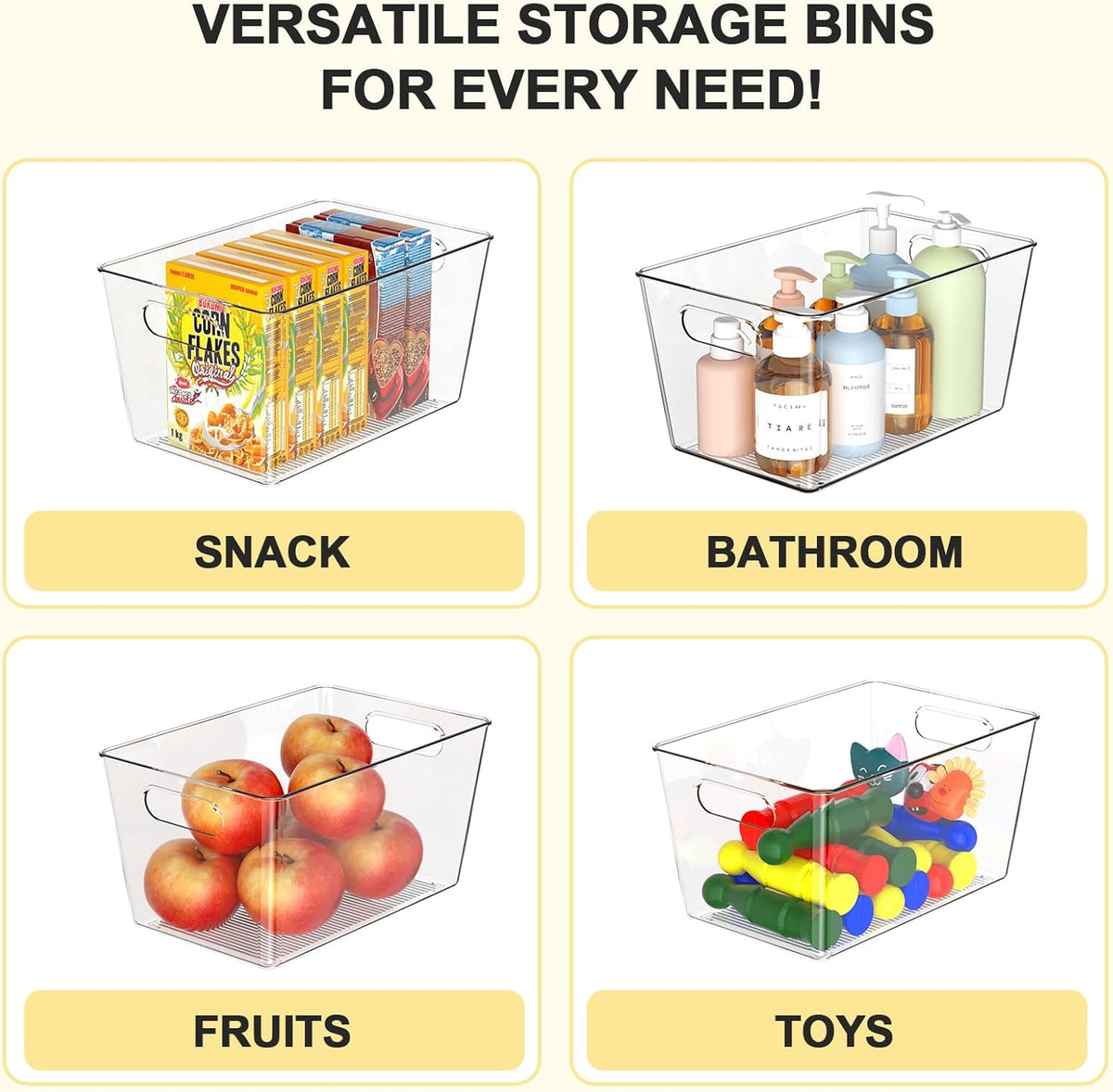 Clear Plastic Storage Bins-6 Pack Large Pantry Organizers and Storage Containers for Kitchen, Bathroom, Under-Sink, Office, Closet, Garage, Freezer and Snack