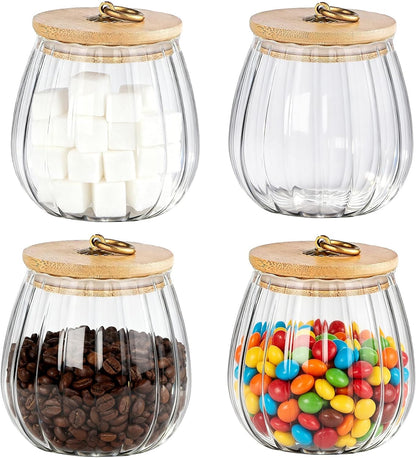 Frcctre 4 Pack 25 FL OZ Glass Storage Jars with Bamboo Lid, Kitchen Airtight Glass Canister Sugar Container Decorative Storage Container for Coffee Bar Food Sugar Coffee Beans Candy Tea