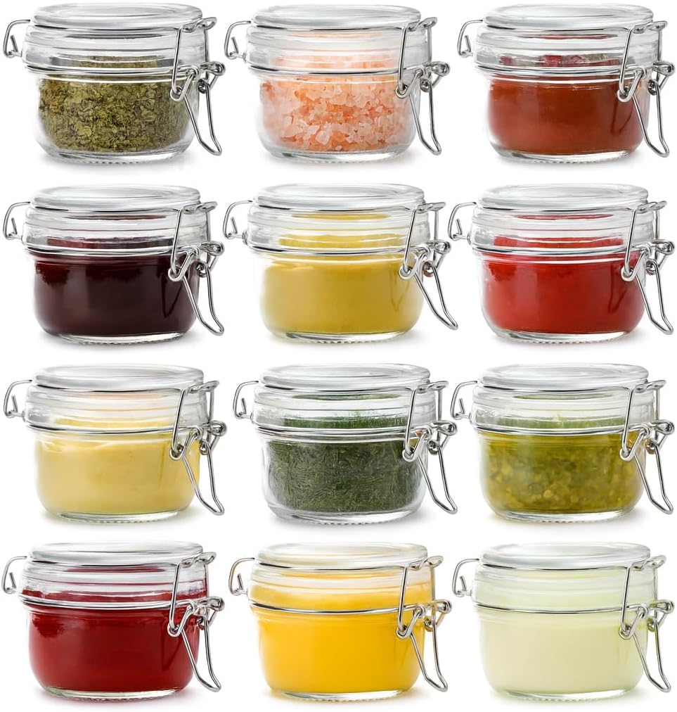 17oz Airtight Glass Jars, 6 Pack Clamp Lid Canisters, Small Food Storage Containers for Spices, Nuts, Snacks, Canning Jar for Jams & Pickling, Pantry Organization