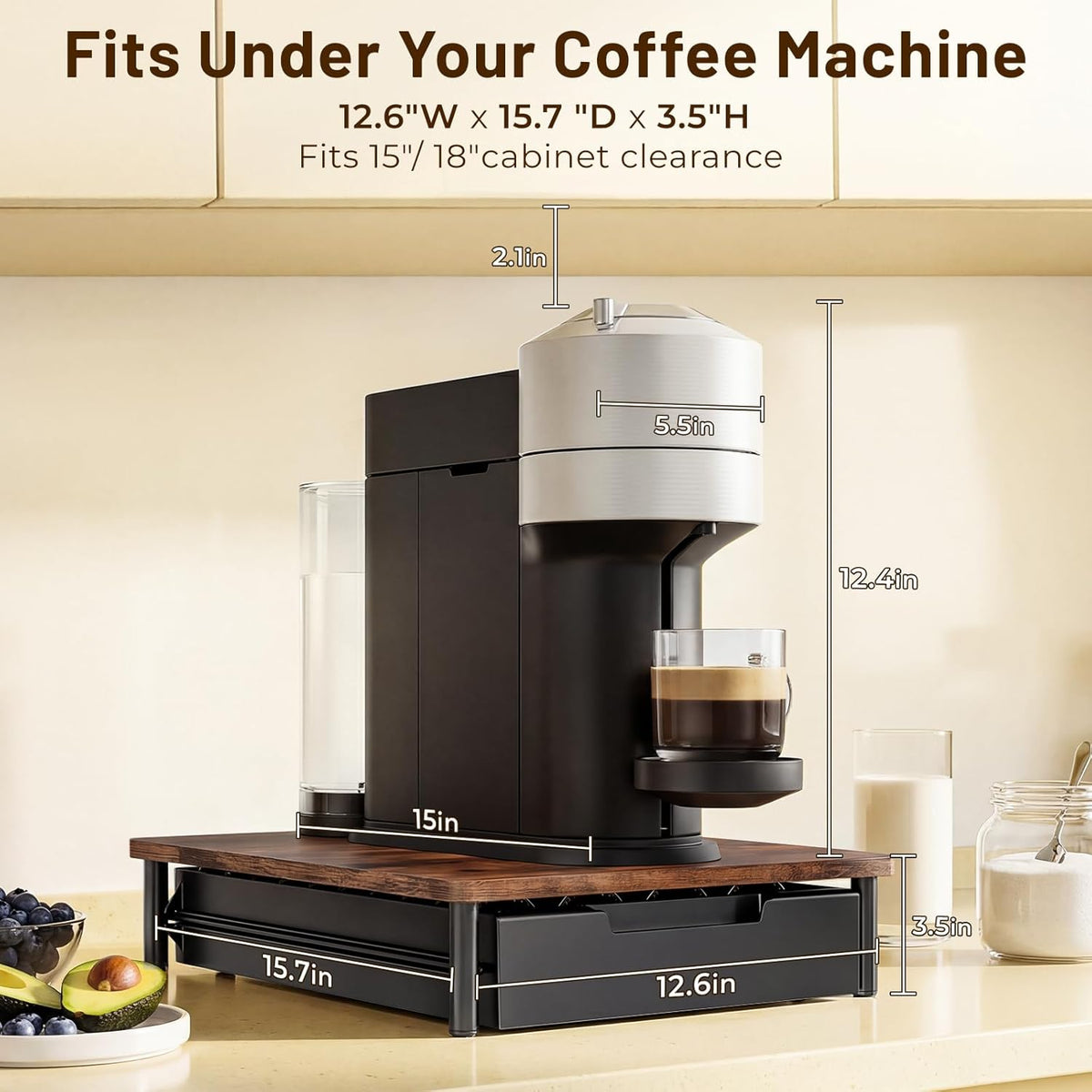 Coffee Pod Drawer Organizer for Nespresso Vertuo, Patented Flexible Slot Design Holds Up to 40 Large Capsules, Rustic Wood Look, Fits Under Coffee Machines