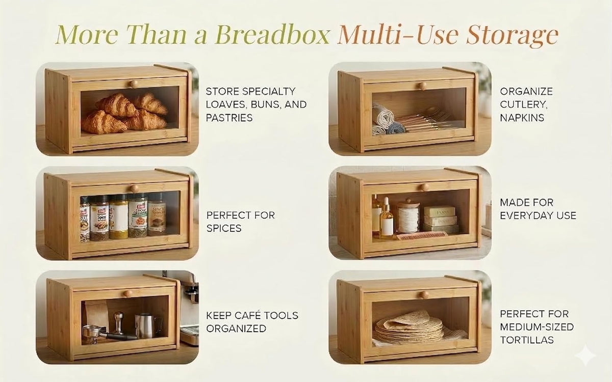 Chiron’s Pantry Bread Box with Clear View Window, Premium Bamboo Bread Storage for Kitchen Countertop, Farmhouse Organizer with Lid for Brioche, Gluten‑Free Loaves and Everyday Baked Goods