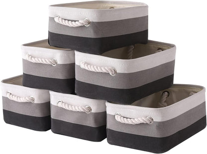 Fabric Storage Bins 12x8x5 inch [6-Pack] with Rope Handles - Decorative Baskets for Organizing