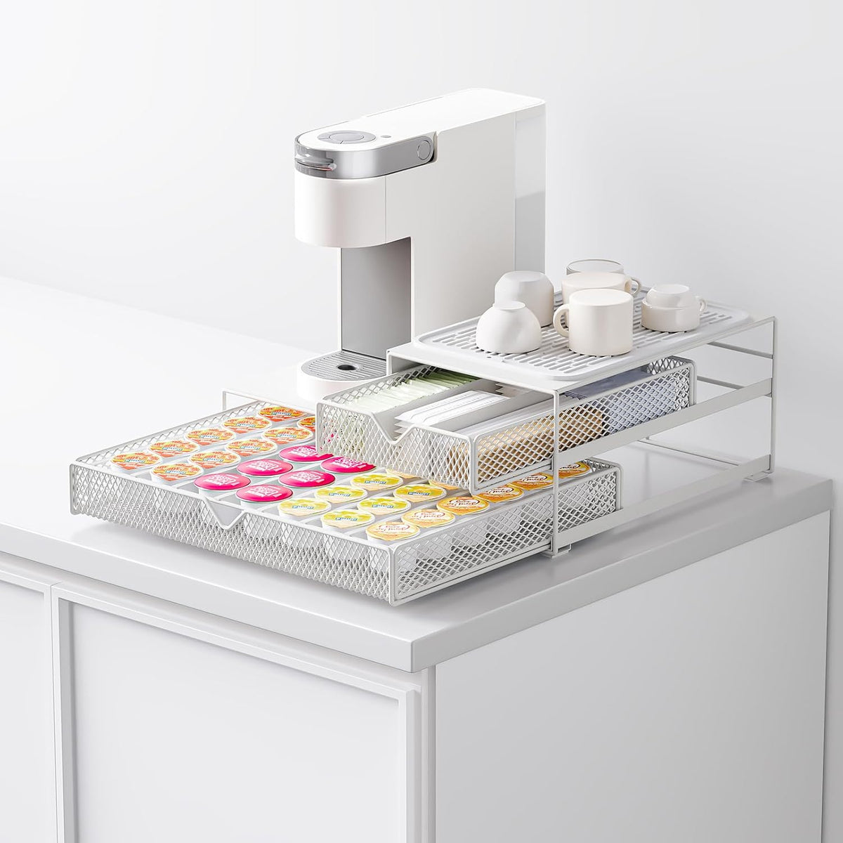 K Cup Organizer for Coffee Station - Sturdy Machine Base 60 Coffee Pod Storage Drawer, Non-Sagging Stand Compatible with Keurig K-Cup Pods, Anti-Vibration, No Assembly (Black)