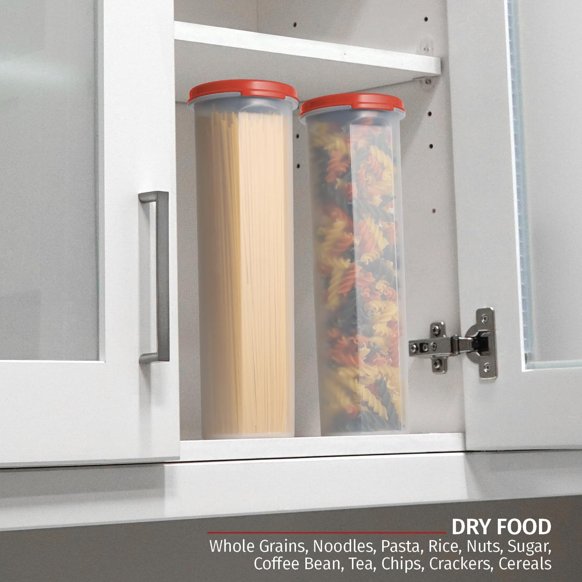 Tall Clear Spaghetti Pasta Container Storage With Lid-2 Pk.Multi-Purpose Kitchen Pantry Organization And Food Storage For Noodles Beans Straws - Airtight Leakproof Spaghetti Keeper BPA Free 37 oz.