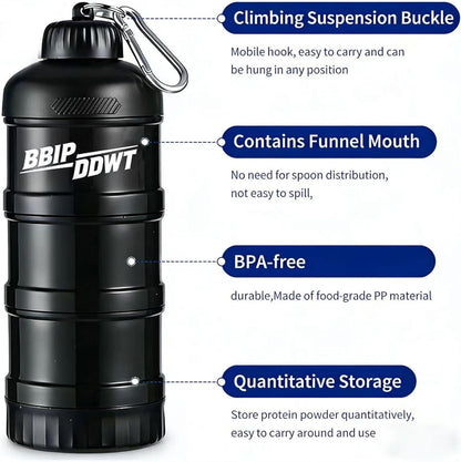 3-Layer Protein Powder Container With Funnels Stand,Stackable Leakproof Protein Powder Dispenser,Portable Protein Powder Container to Go for Workout, Fitness, Travel-Black
