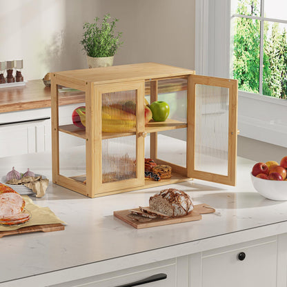 BAMBANG Bamboo Bread Box for Kitchen Countertop, Extra Large Farmhouse Bread Box with 4-Side Clear Panels, Wooden Bread Storage Container for Homemade Bread, Natural