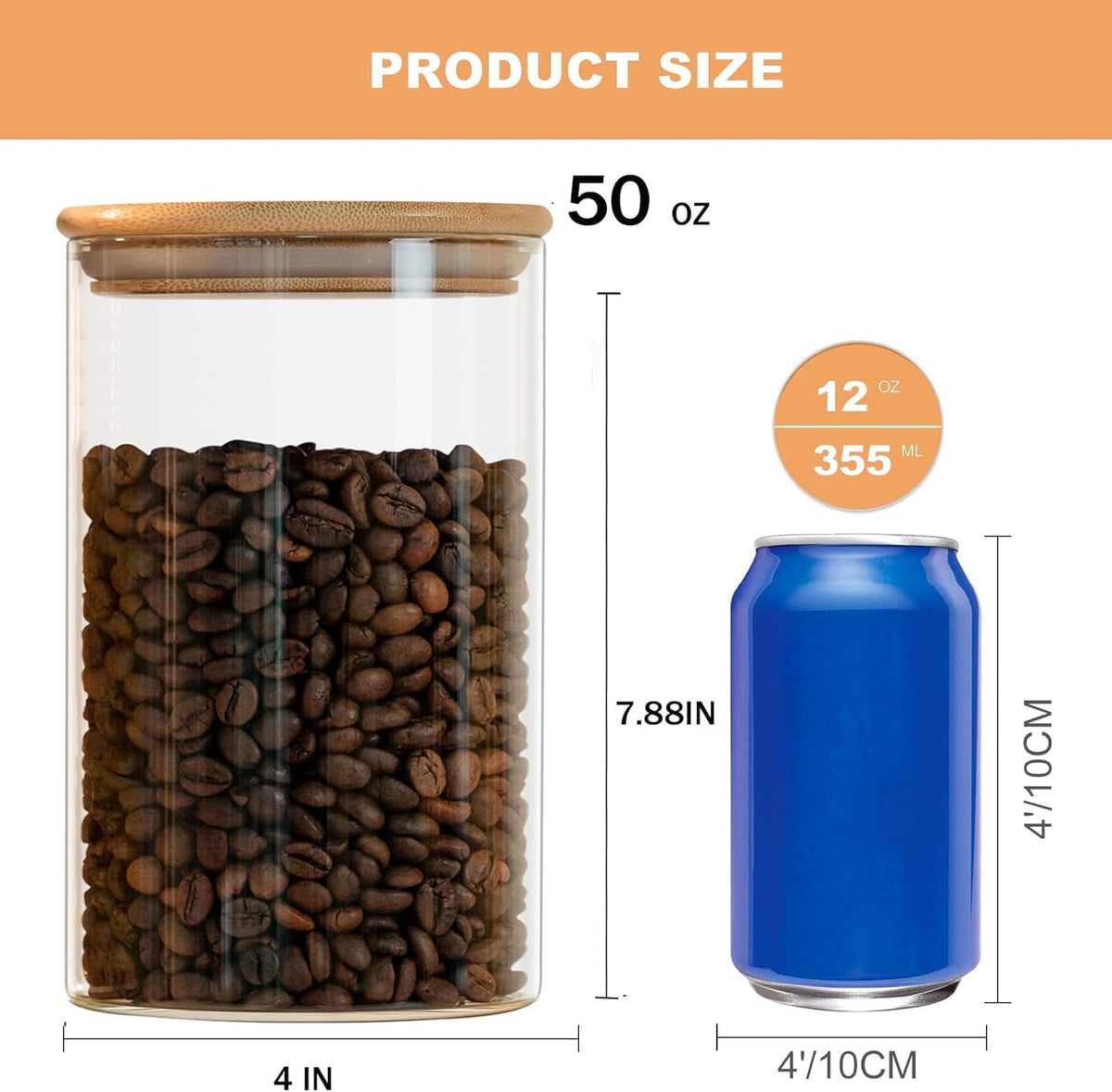 YUNCANG Glass Storage Jars 6 Pack 37oz Clear Glass Food Storage Containers with Airtight Bamboo Lid Stackable Kitchen Canisters for Candy,Cookie,Rice,Sugar,Flour,Pasta,Nuts and Spice Jars(Square)