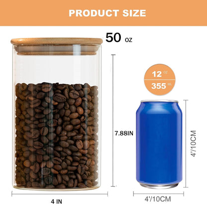 YUNCANG Glass Storage Jars 6 Pack 37oz Clear Glass Food Storage Containers with Airtight Bamboo Lid Stackable Kitchen Canisters for Candy,Cookie,Rice,Sugar,Flour,Pasta,Nuts and Spice Jars(Square)