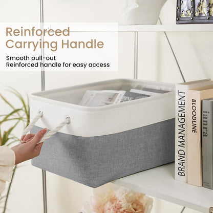 Large Storage Baskets- 15.7x11.8x8.26 inch Storage Bins for Shelves and Closet Organizing, Foldable Fabric Bin for Home Organization Clothes and Laundry (3-Pack, White&Khaki)