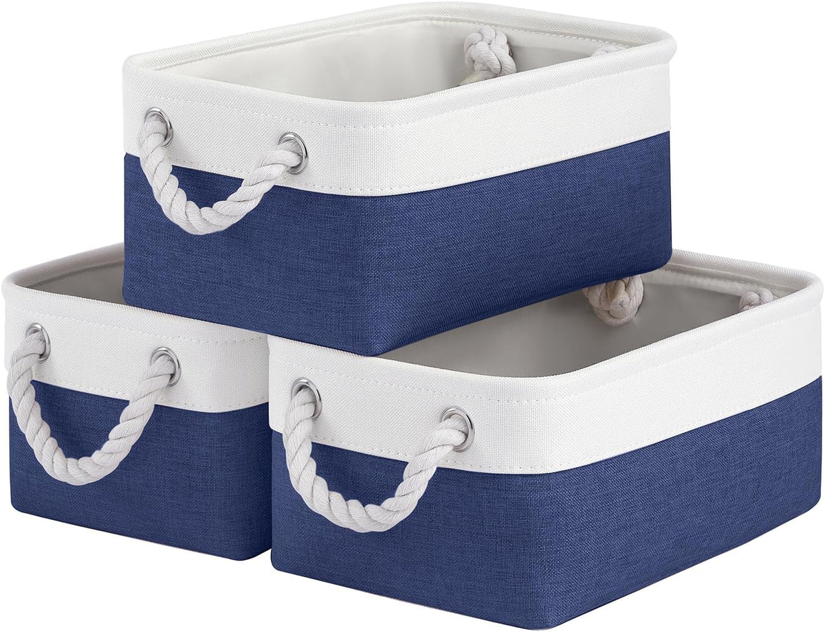 Large Storage Baskets- 15.7x11.8x8.26 inch Storage Bins for Shelves and Closet Organizing, Foldable Fabric Bin for Home Organization Clothes and Laundry (3-Pack, White&Khaki)
