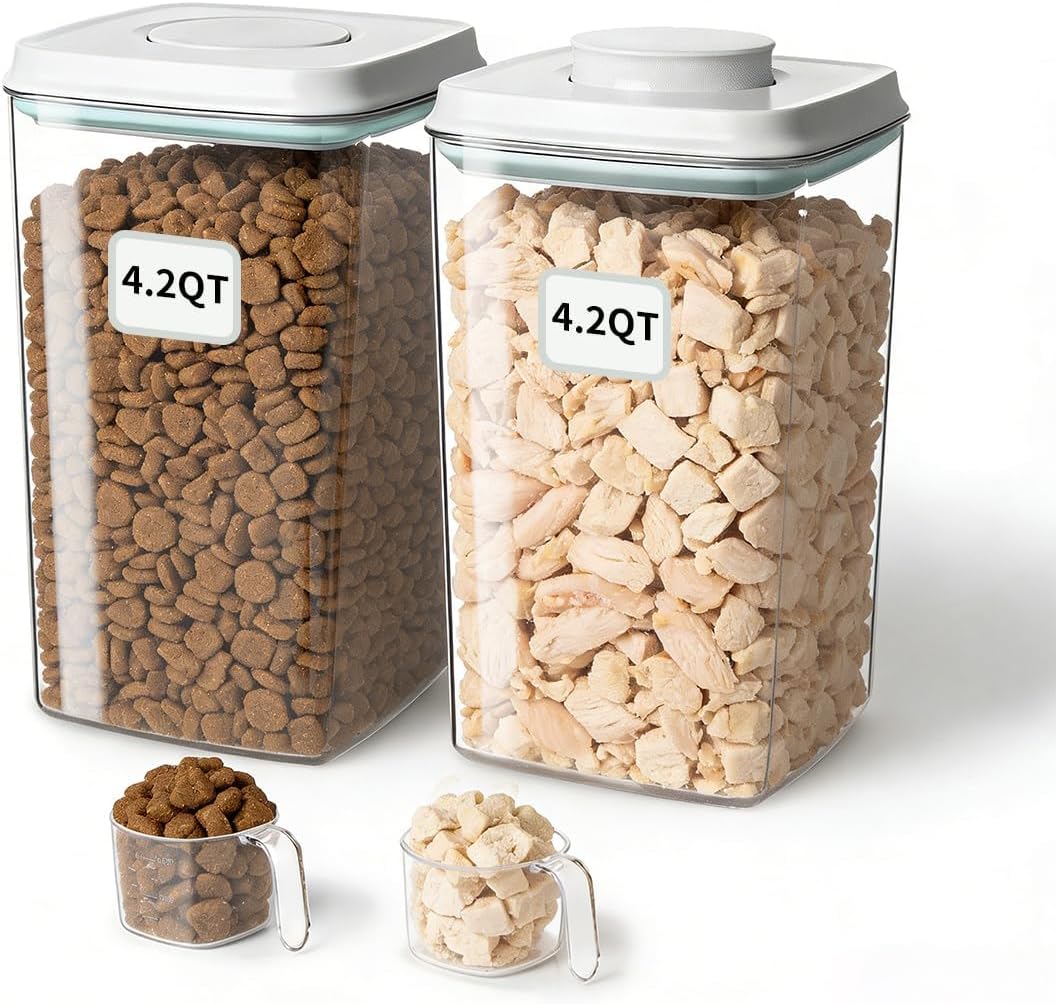 Dog-Cat Food Storage Container 45 lb/48 Qt, Large Stainless Steel Pet Food Bin with Airtight Lid & Scoop Included, Durable 304 Metal Storage for Dogs & Cats