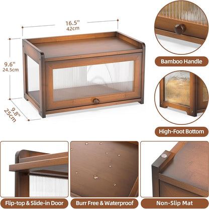 BAMBANG Bamboo Bread Box for Kitchen Countertop, Extra Large Farmhouse Bread Box with 4-Side Clear Panels, Wooden Bread Storage Container for Homemade Bread, Natural