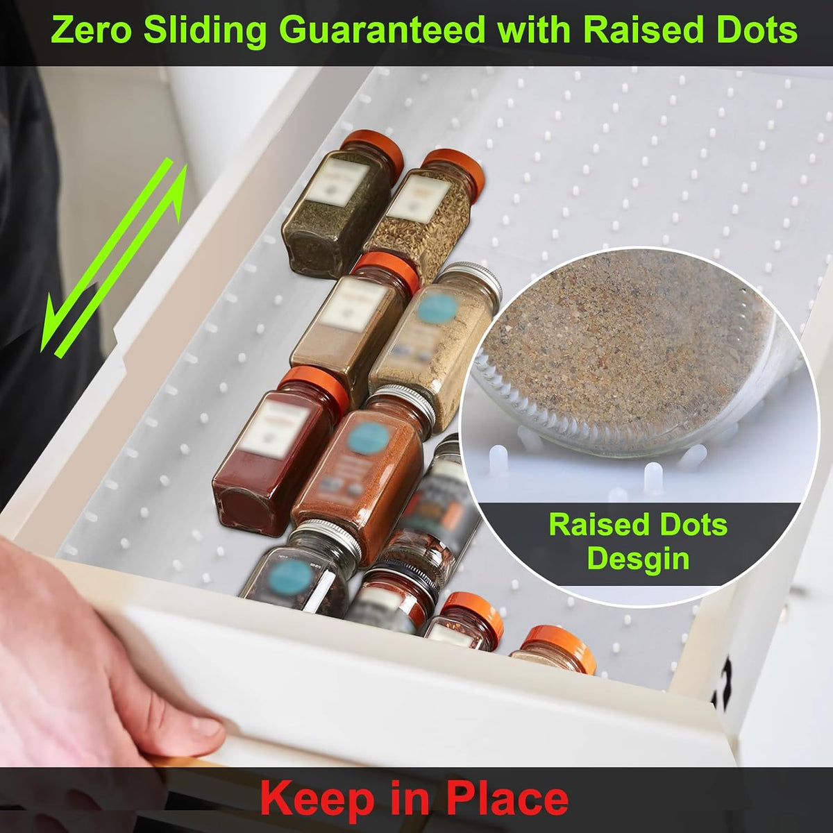 Gosmol Spice Drawer Organizer insert, Adjustable & Non-Slip Silicone Spice Drawer Liner, in Drawer Spice Organizer for Seasoning Jars and Spices Bottles -Grey
